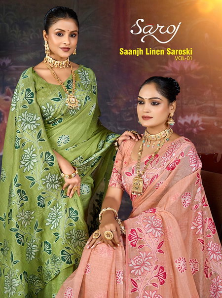 Saanjh Linen Saroski Vol 1 By Saroj Linen Saree Wholesalers In Surat